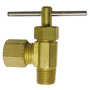 (image for) 1/4 COMPRESSION X 1/8 MALE PIPE THREAD ANGLE BRASS NEEDLE VALVE