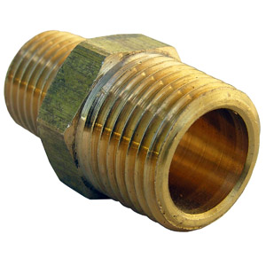 (image for) 3/8 MALE PIPE THREAD X 1/4 MALE PIPE THREAD BRASS HEX NIPPLE