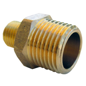 (image for) 1/2 MALE PIPE THREAD X 1/4 MALE PIPE THREAD BRASS HEX NIPPLE - Click Image to Close